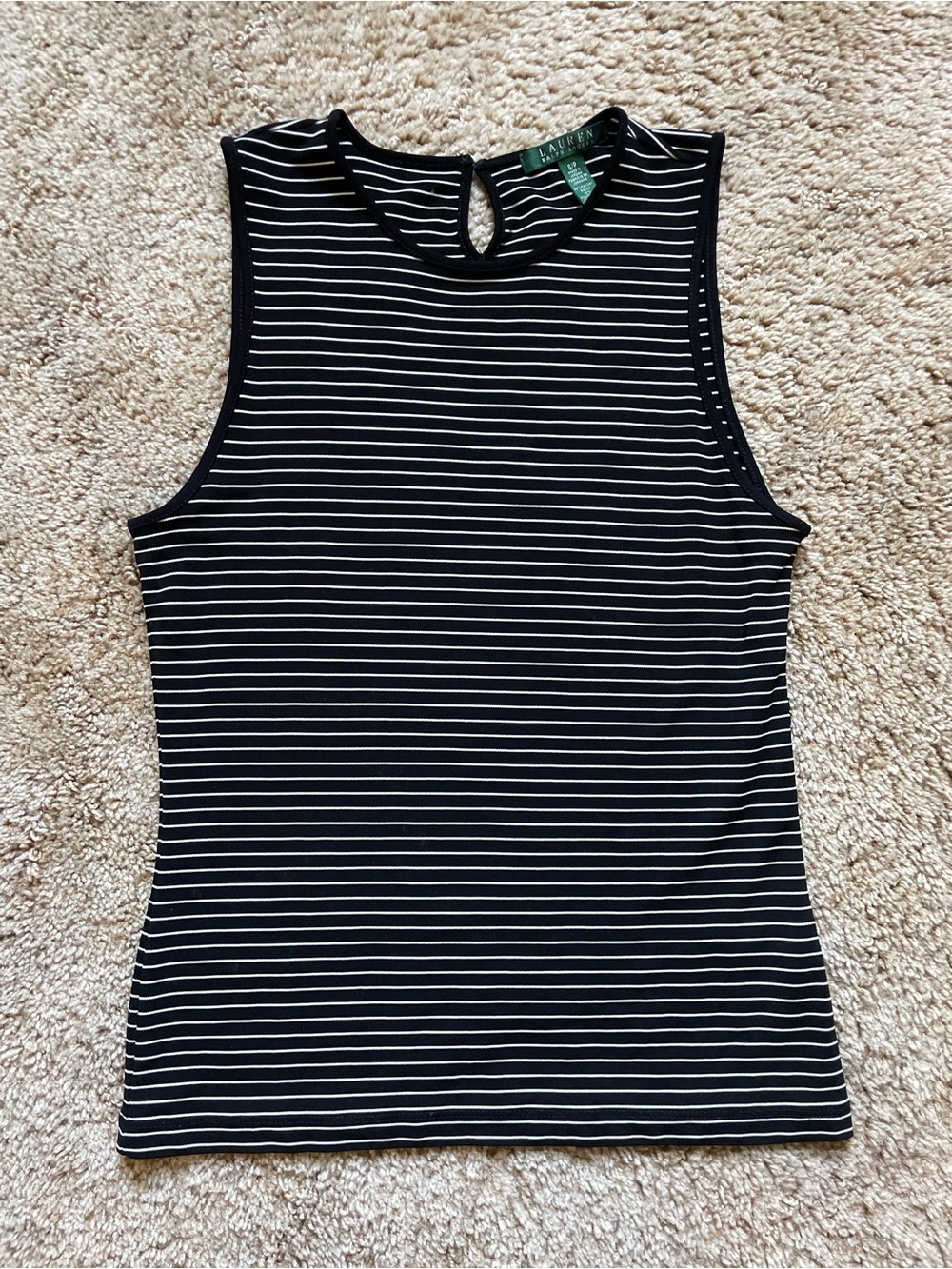 Lauren Ralph Lauren W Size S Black White Striped Sleeveless Tank Summer Neutral